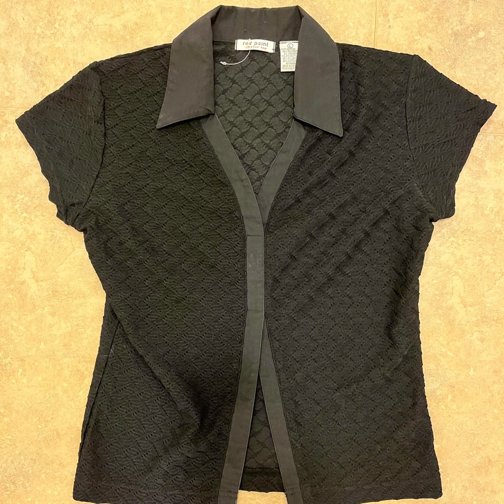 Y2K Black Textured Split Polo Shirt